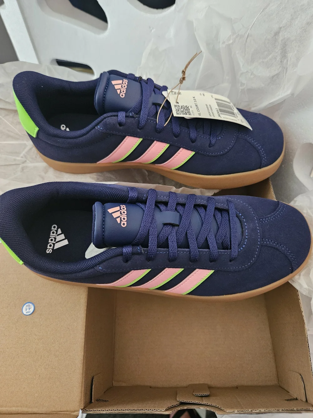 adidas Navy Athletic Sneakers with Pink & Neon Green Stripes